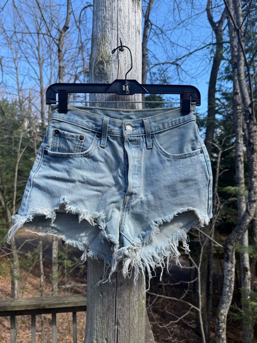Levi's Light Blue Frayed Denim Cutoff Shorts
